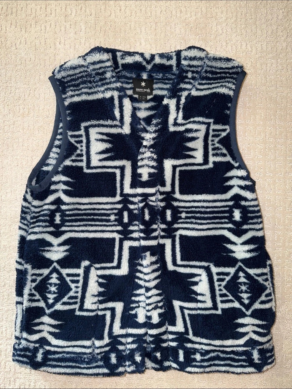 Snow Peak Printed Fleece Vest Geometric Blue & White XL